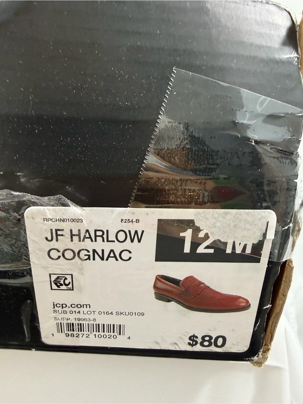 NWT j.ferrar Men's Size 12 Cognac Brown Textured Penny Loafers - Picture 8 of 9